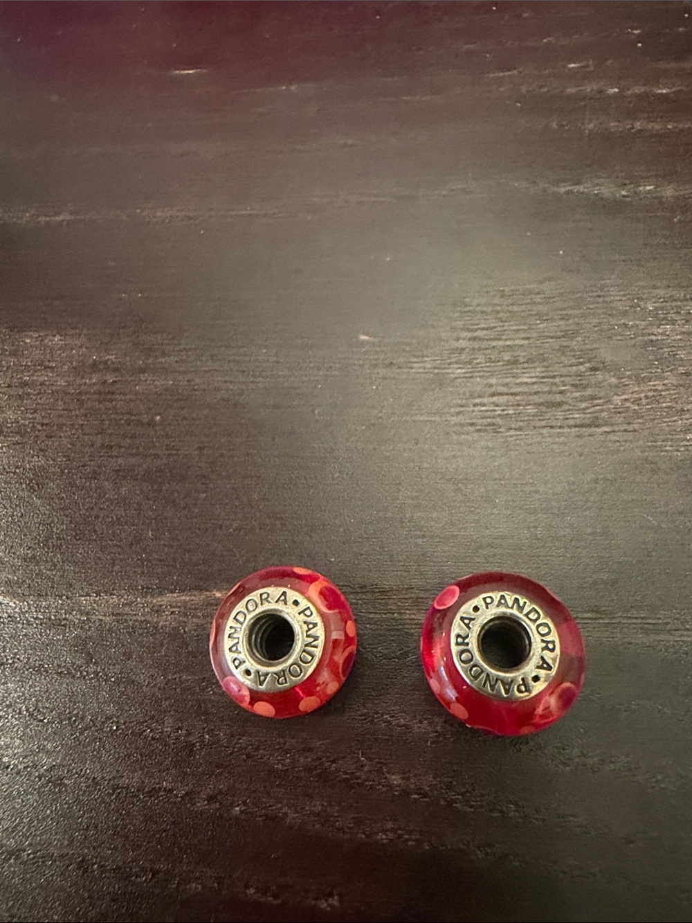 Pandora Murano Red Glass Bead Pair with Pink Dots
